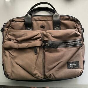 SOLO New York Hamish Briefcase Laptop Tablet Bag Brown Canvas & Leather